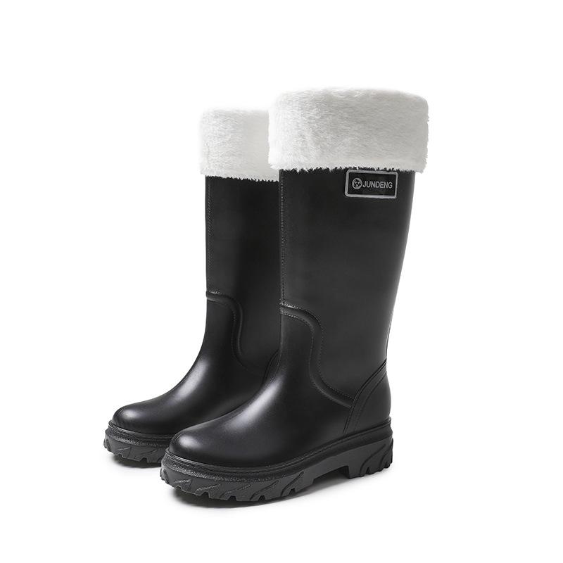 Fashion extra high wading women's boots long tube rubber shoes over the knee women's rain boots powder water boots dazzling black women