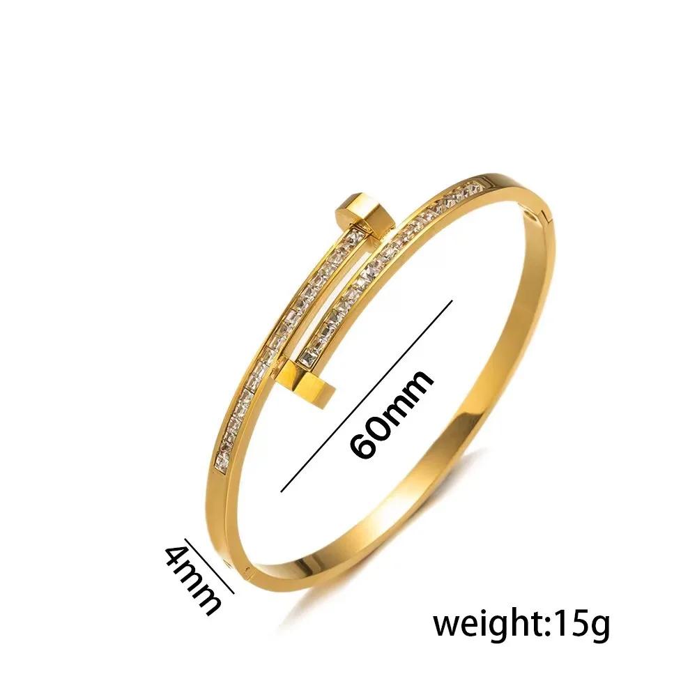 Brățară clasică din oțel inoxidabil, stil punk, cu talisman geometric gol, pentru femei, brățări metalice rezistente la rugină pentru încheietură, zirconiu, cadou, petrecere