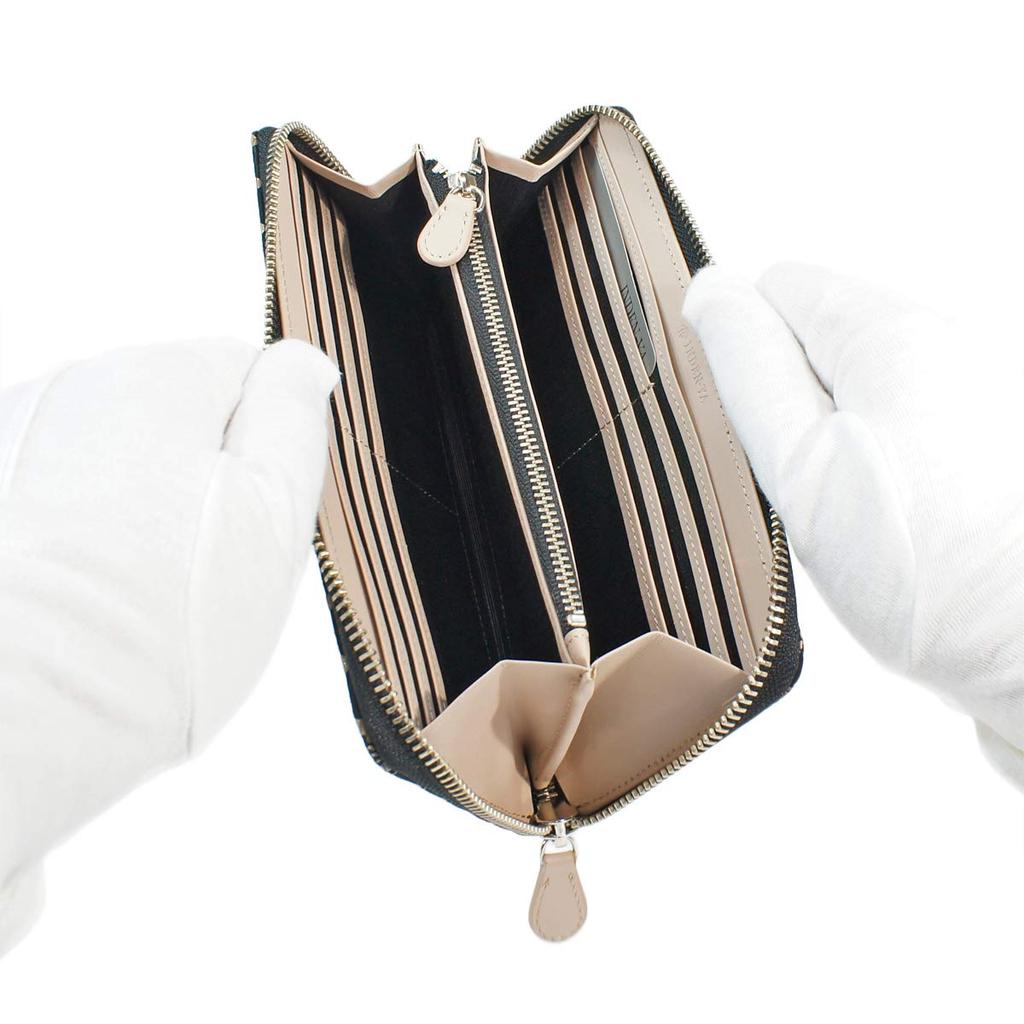 Inden-ya Inden Long Wallet with Round Zipper, Deerskin, Takane, Mount Fuji Pattern, Black with White Lacquer, 2810-11