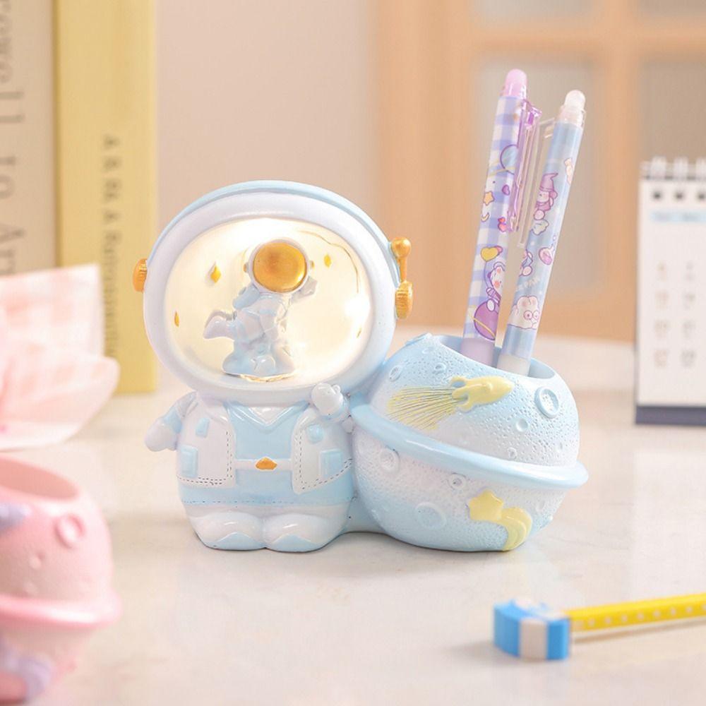Cartoon Astronaut Pen Holder Decorative Astronaut Ornament LED Night Light School