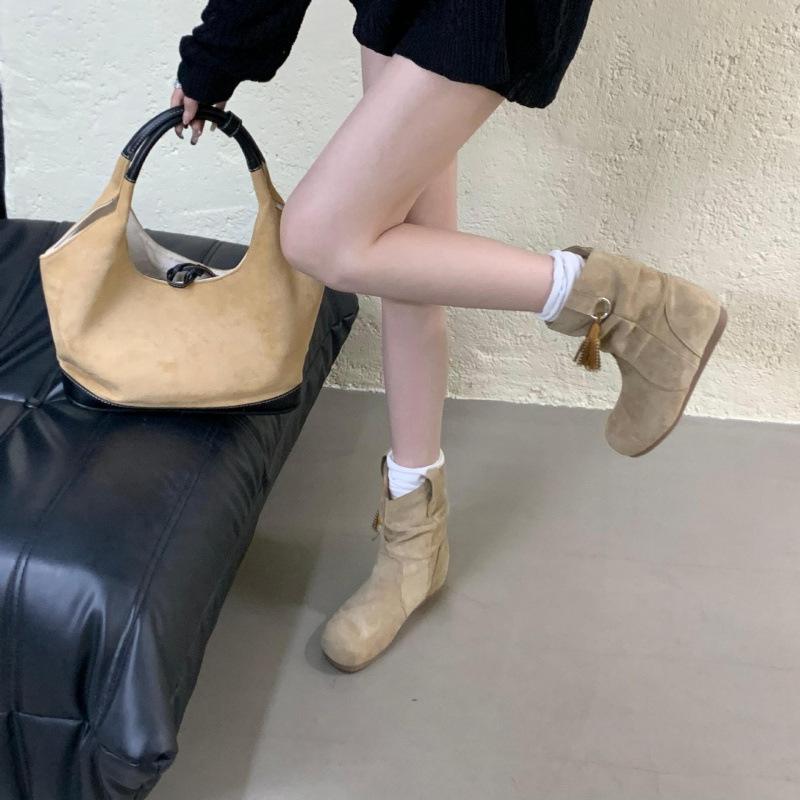 Retro inner heightening short boots 2025 autumn and winter new Birkenstock boots women's slim flat-bottomed short Martin boots