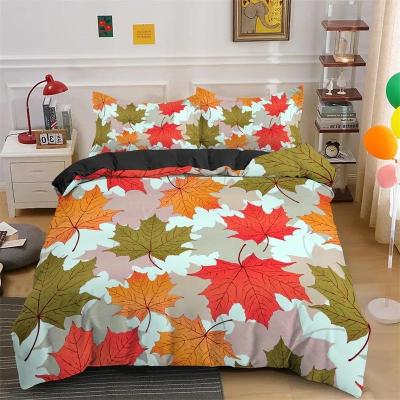 Maple Leaf Duvet Cover Queen Autumn Leaves Bedding Set Old Wooden Plank Vintage Comforter Cover for Boys Adults Room/Cabin Decor
