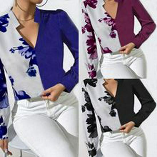 2024 Autumn-Winter Women's Solid Color Printed Patchwork Long Sleeve Fake Two-Piece T-Shirt