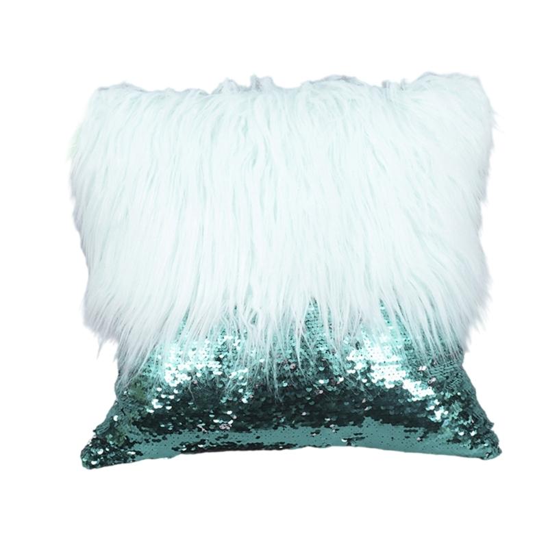 Fashion Long Furs Sequins Patchworks Decorative Cushions Cover Bling Embroidered Square Pillow Cover Cushions Case