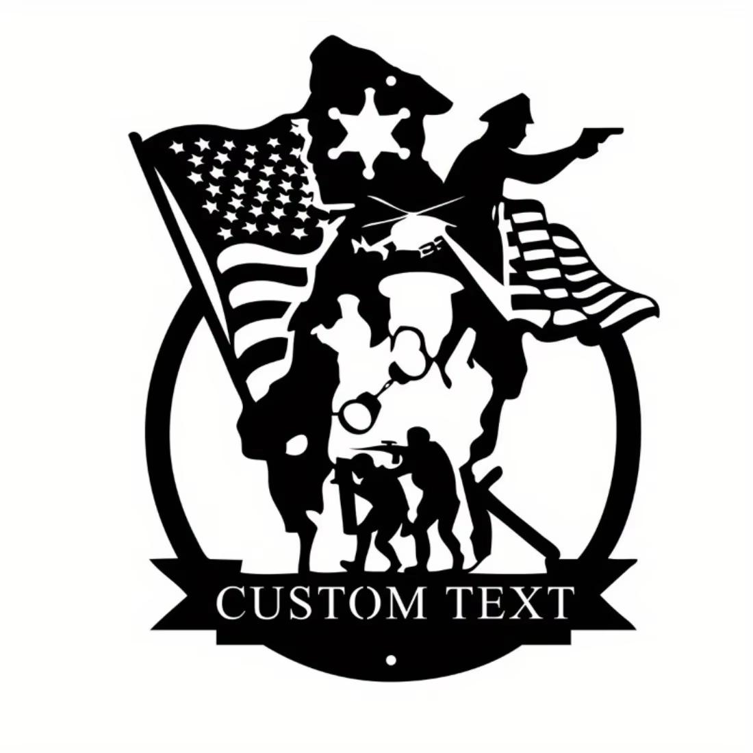 

Custom Army Soldiers Silhouette Metal Name Sign Tribute Brave Heroes Includes Policeman Wall Art S чорний