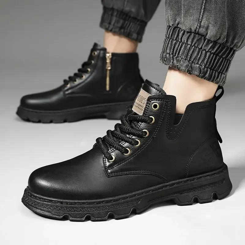 Fashion Ankle Short Barrel Male Shoes Brown Booties Black Men's Boots Y2k Offer In Promotion Retro Cheap Trendy 2025 New Offers Non Slip