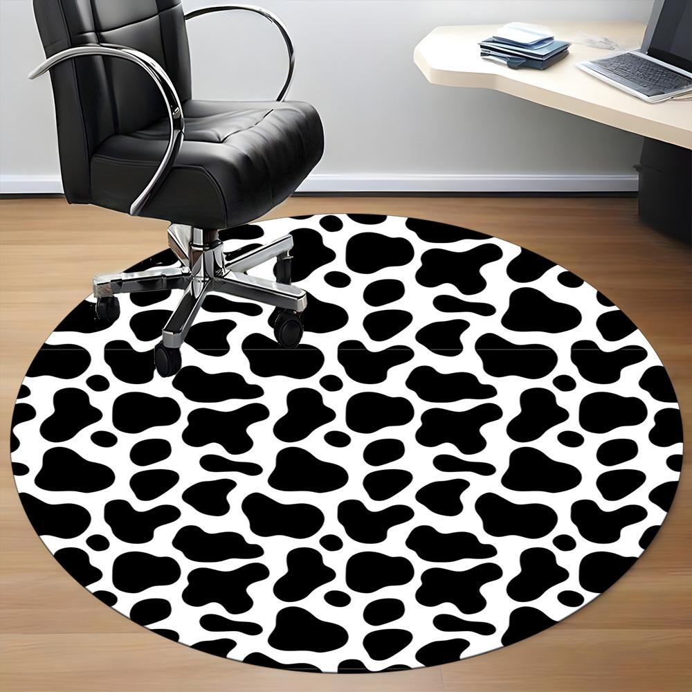 1pc Cowprint Chair Carpet for Office, Soft, Non Slip Polyester Mat, Office, Entryway, Living Room, Bedroom