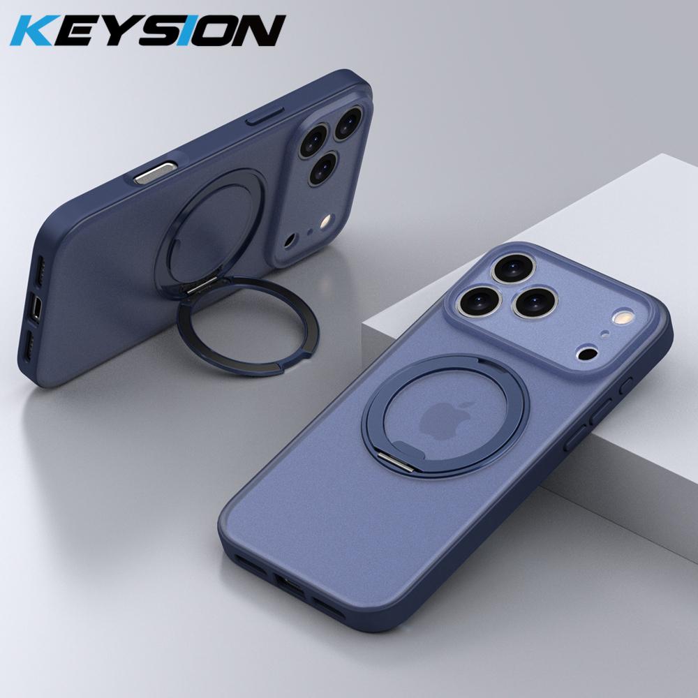KEYSION 360° Rotating Magnetic Ring Stand Case for MagSafe for iPhone 17 Pro Max 17 Air Matte Transparent Shockproof Phone Cover