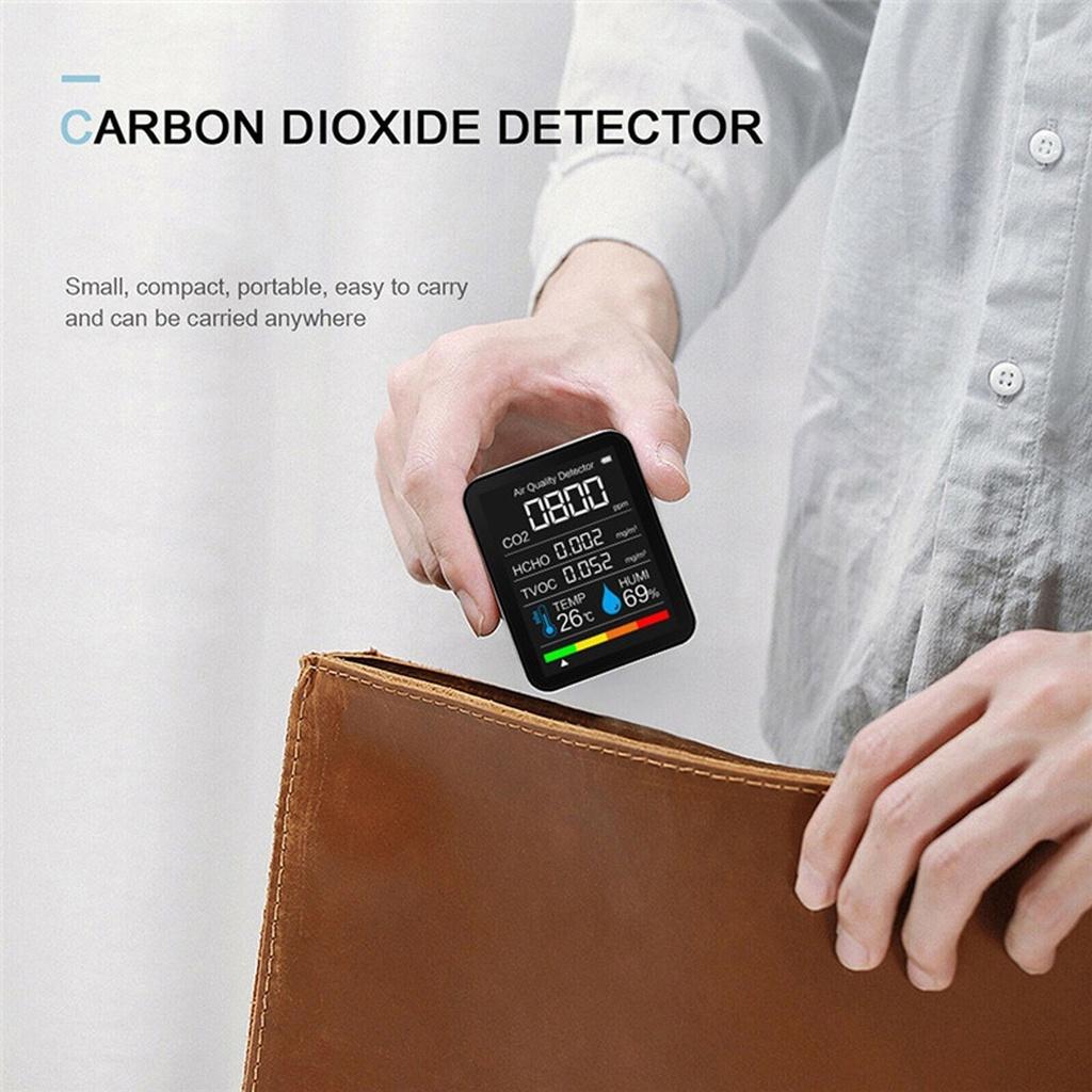 Air Quality Monitor 5 in1 CO2 Meter Digital Temperature Humidity Sensor Tester Carbon Dioxide TVOC Formaldehyde HCHO Detector
