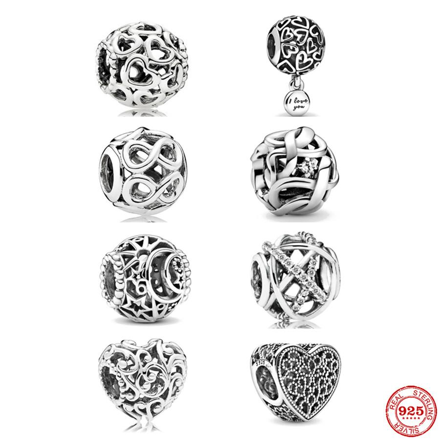 Classic Copperopenwork Love Hearts Woven Infinity Charm Bead For Women Fit Original Bracelet Diy Jewelry Gift