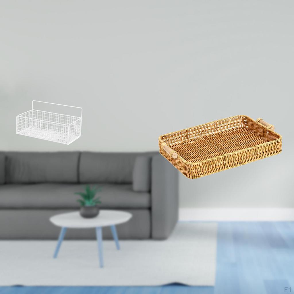 Floating Woven Wall Baskets for Kitchen Bathroom And Living Room Storage with Metal Organizer