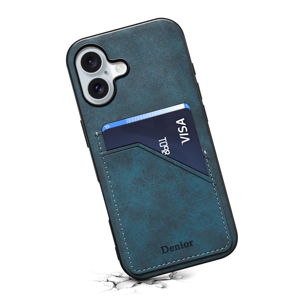 DENIOR For iPhone 17 Case Dual Card Slots PU Leather + TPU + PC Phone Cover