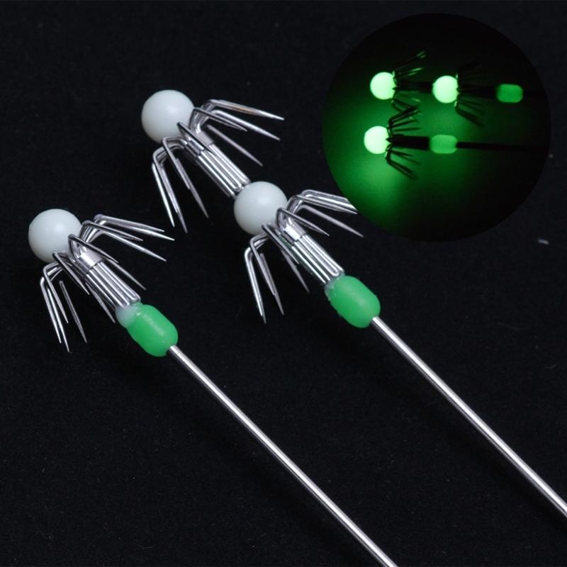 2Pcs Luminously Squid Jig Hook Squid Live Shrimp Hook Double/Single Layer Umbrellas Hook for Outdoor Fishing Accessories