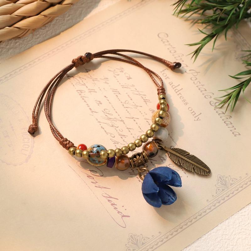 Hand woven ceramic plant acorn bracelet natural fruit hand rope retro literary bracelet women