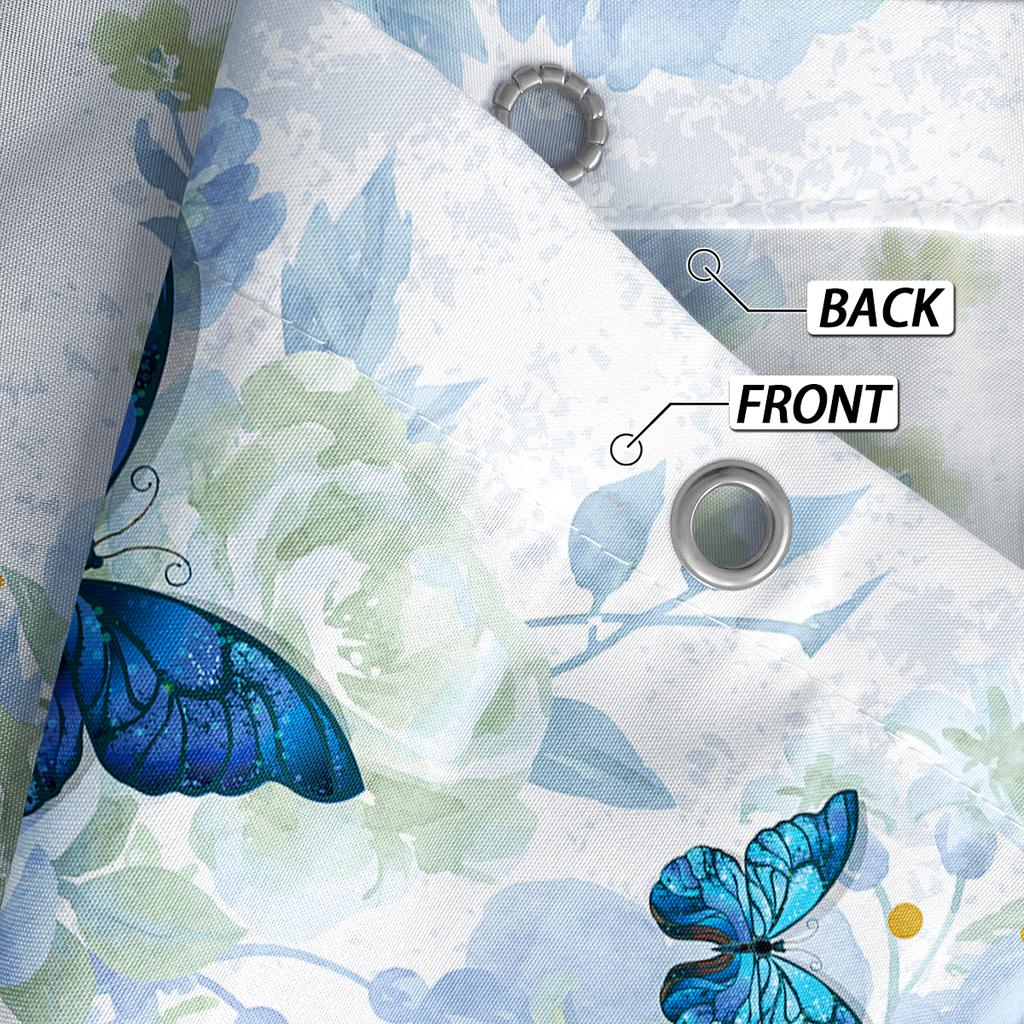 1 piece of 180x180cm blue butterfly flower printed shower curtain partition, bathroom waterproof and mold resistant