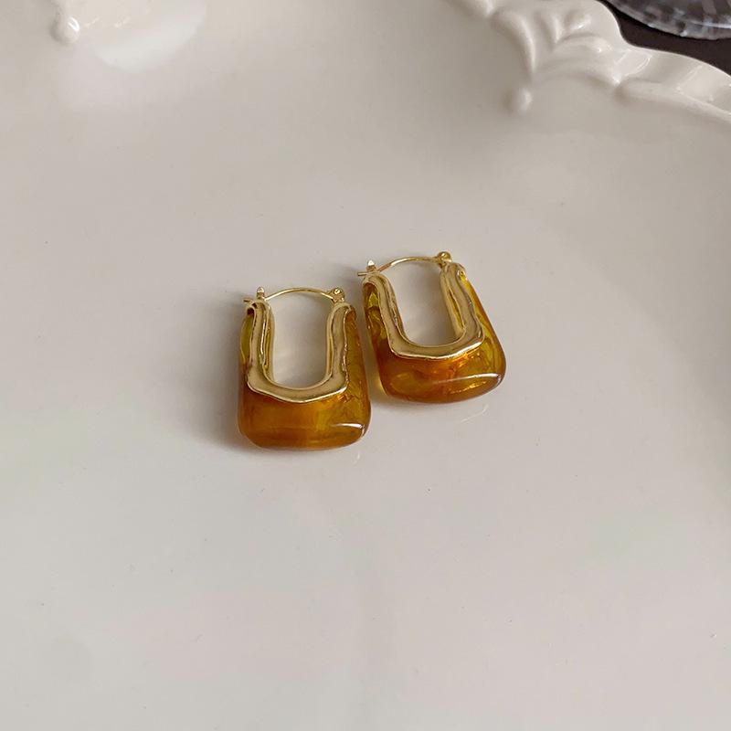 Silver Needle Geometric Irregular Resin Y2K Earrings - Retro Stud Ear Accessories for Women