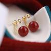 Ankra Red Bean Pearl Earrings Chinese Style Stud Earrings Niche Design French Retro Front And Rear Earrings