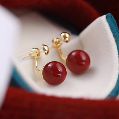 Ankra Red Bean Pearl Earrings Chinese Style Stud Earrings Niche Design French Retro Front And Rear Earrings