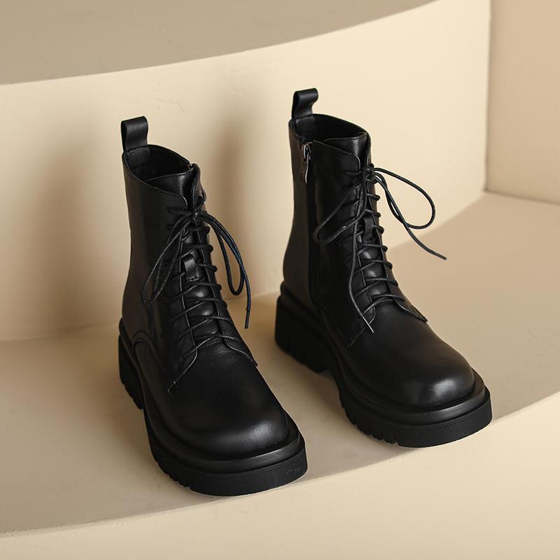 New Natural Wool Fur Warm Snow Boots Women Winter High Heel Ankle Boots Genuine Leather Warm Non-slip Short Boots Platform Shoes