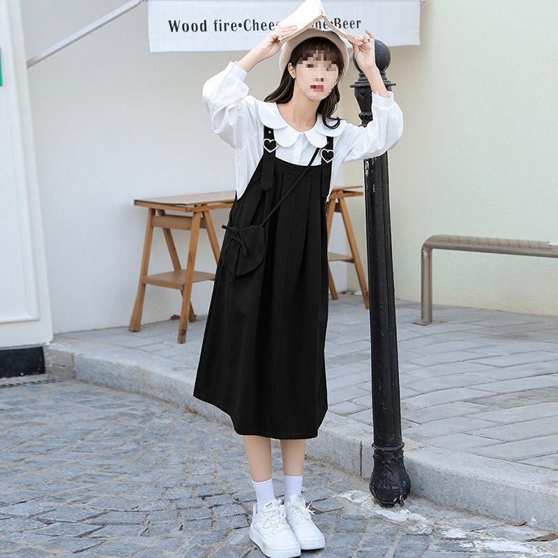 Petite College Style Two-Piece Skirt Set for Women - Autumn and Spring Casual Dress in Milk Tea Style.