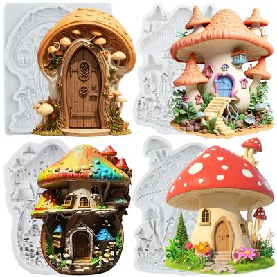 Stampo in Silicone Casa Giardino Fatato Casa Fungo Stampi Fondant Strumenti Decorazione Torta Topper Cupcake Caramella Zucchero Artigianato Pasta di Gomma Argilla Polimerica