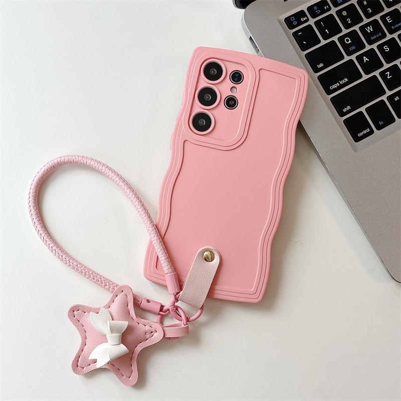 Fashion Wave Phone Case for IPhone 17 16 15 14 13 12 Case Samsung Galaxy S25 Edge S24 S23 S22 S21Ultra Plus FE Shockproof Soft Cover with Bracelet