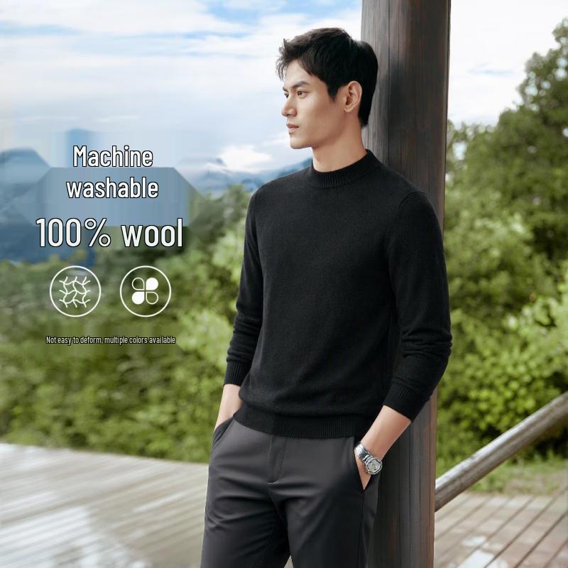Yalu Men's 100% Pure Wool Round Neck Sweater