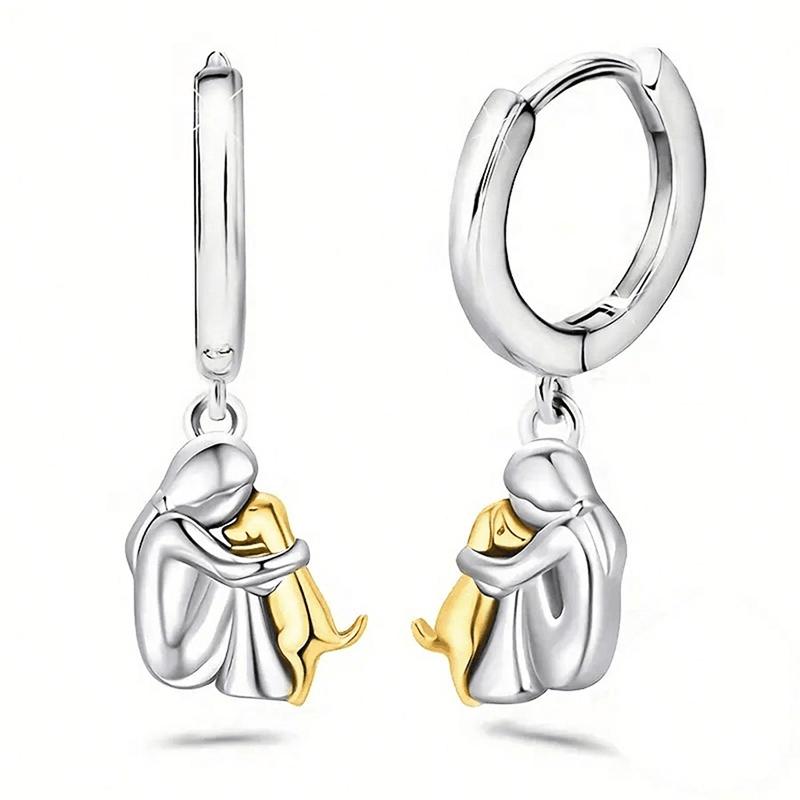 Niedliche Zweifarbige Goldfarbene Ohrstecker für Damen und Hunde Hundemama Kleine Creolen Tier Haustier Schmuck white