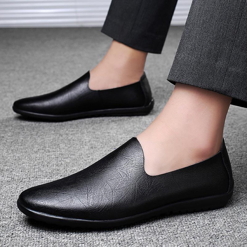 Men's Slip-On Leather Driving Moccasins - Spring/Summer Flat Sole, Large Size Cowhide Shoes
