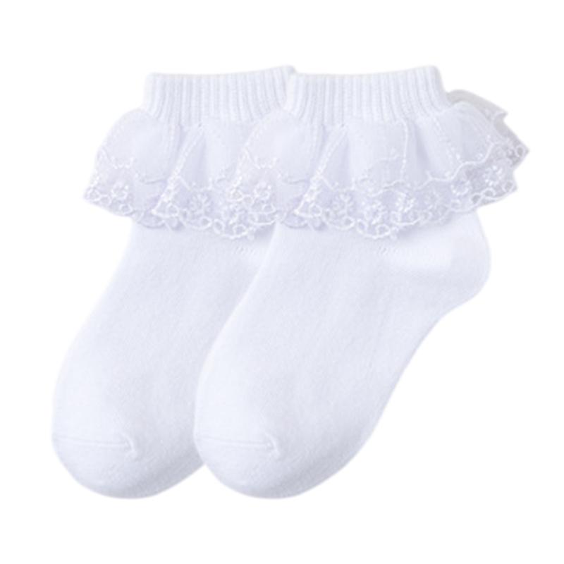 3 Pair Comfortable Girls Ankle Socks Elegant Double Layer Lace Ruffle Socks for Ages 1-10+ Years Kids Daily Wear