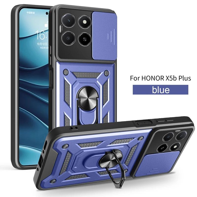 For Honor X5b Plus 4G Case Car Magnetic Ring Holder Slide Camera Armor Shockproof For Honor X5b / X5b Plus