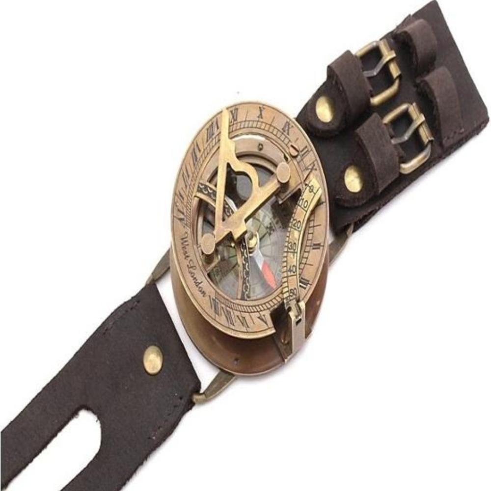 Brass Wrist Sundial Compass – Working 6.35 cm Rustic Bronze Engraved Compass Watch