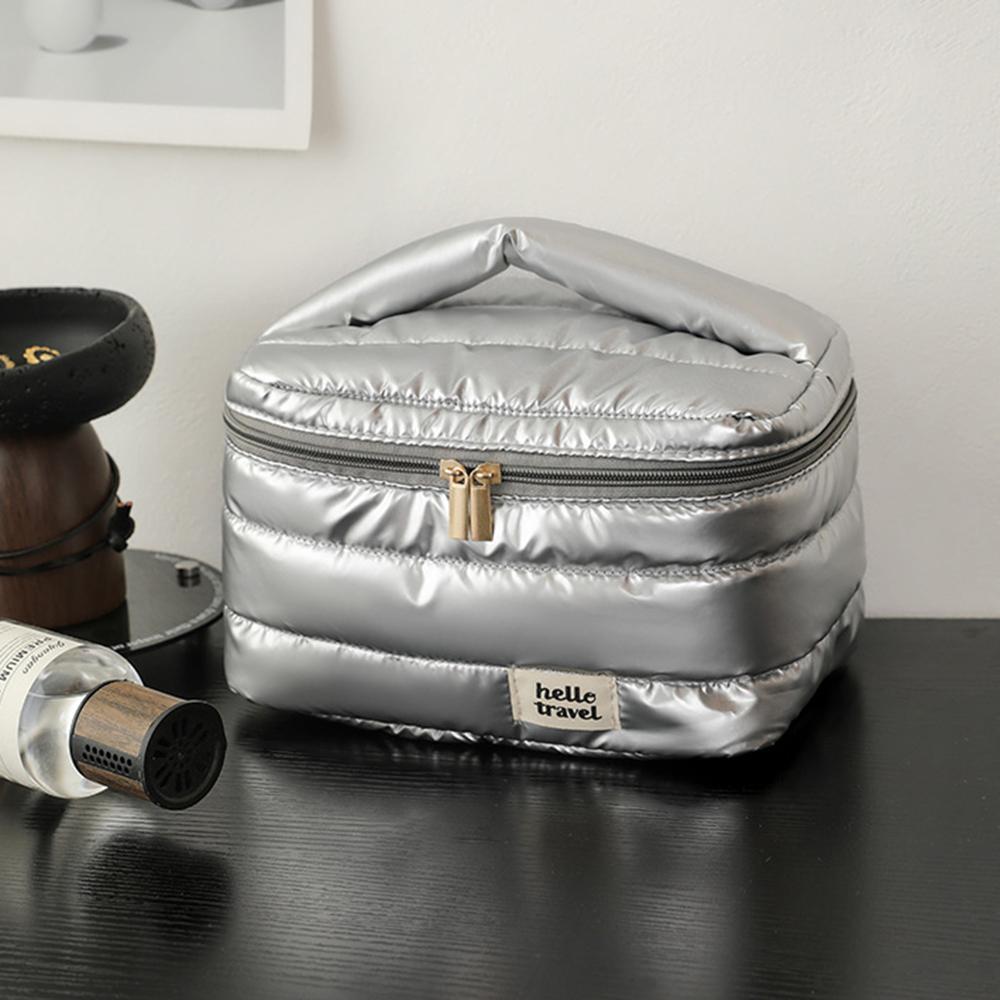 

Милая сумочка-облачко большой вместимости для ручной переноски, серебристая блестящая, портативная дорожная косметичка для мытья, высококлассное решение для хранения косметики серебряный серый