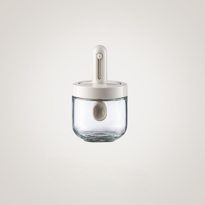 1pc Glass Seasoning Bottle With Telescopic Spoon Household Kitchen Salt Storage Box Leak Proof and Moisture-proof