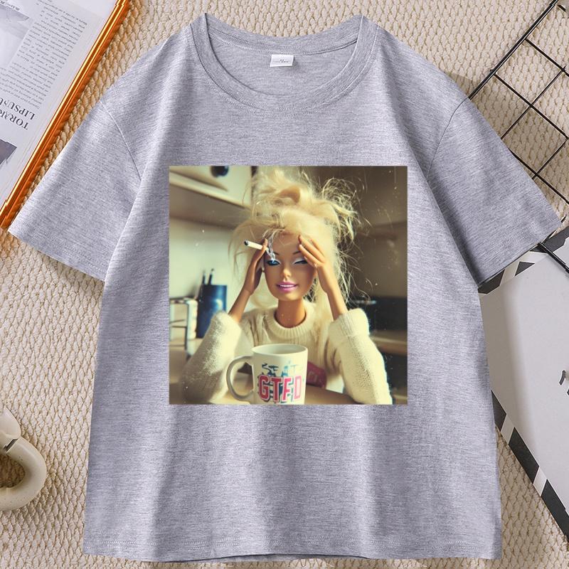 Funny Distressed Doll Face Meme TShirt Funny Cotton Short Sleeve Round Neck Tshirt Unisex Loose Tees Unisex Cotton High Quality