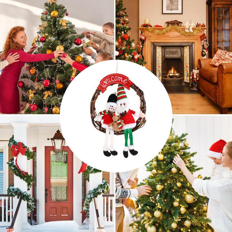 Christmas Rattan Wreath Artificial Christmas Wreath Decorations Front Door Wall Hangable Wreath Santa Claus Snowman Doll Wreath