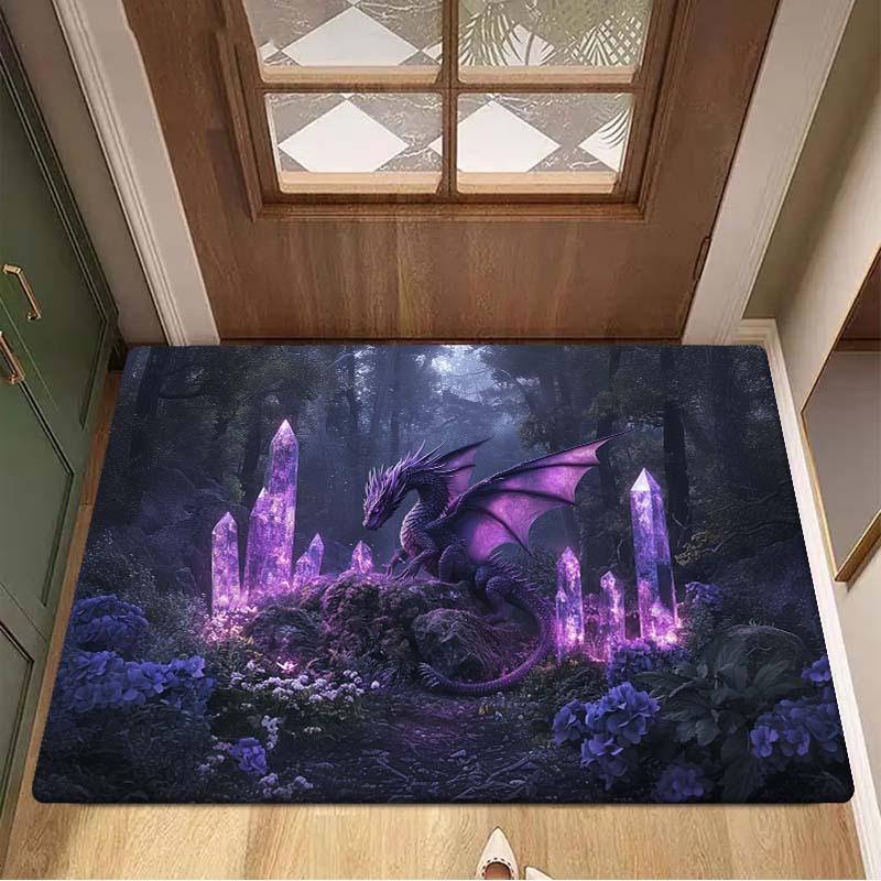 Magic Forest Purple Dragon Print Area Rug, Non-Slip Floor Mat for Bathroom Living Room, Large Yoga Bedroom Dorm Decor Gift
