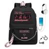 Fashion Black Backpack Pink Girl School Bag Travel Bag Laptop Chain Backpack Usb Headphone Port