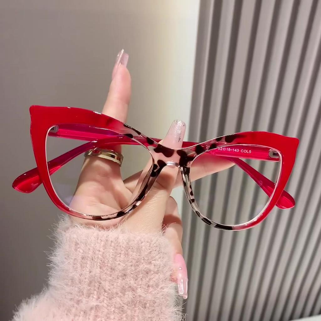 Cat's Eye Retro Large Frame Glasses Women's Color Contrasting Fashion Plain Eye Frame Glasses