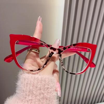 Cat's Eye Retro Large Frame Glasses Women's Color Contrasting Fashion Plain Eye Frame Glasses
