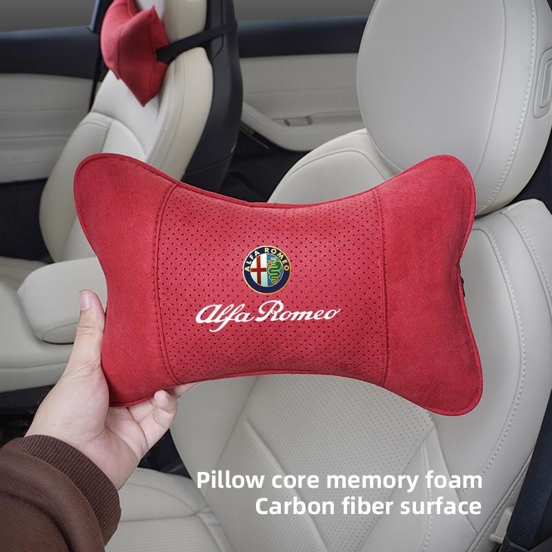 1Pcs Car Seat Headrest Auto Logo Neck Spine Protection Pillow For Alfa Romeo 156 159 147 4C 8C 166 Giulia Giulietta Mito Stelvio