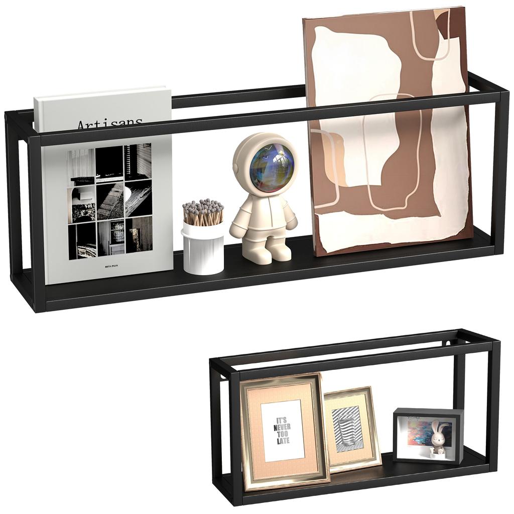 Set of 2 Wall Shelves, 15 Kg Load Capacity, for Wall Mounting, Steel, Black