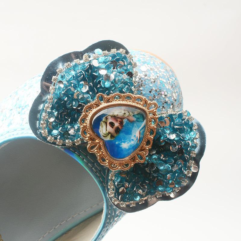 Aisha Bowknot Children's Shoes Spring and Autumn Korean Style Fashion Crystal Sequin Single Shoes with Chunky Heel for Girls Princess Shoes