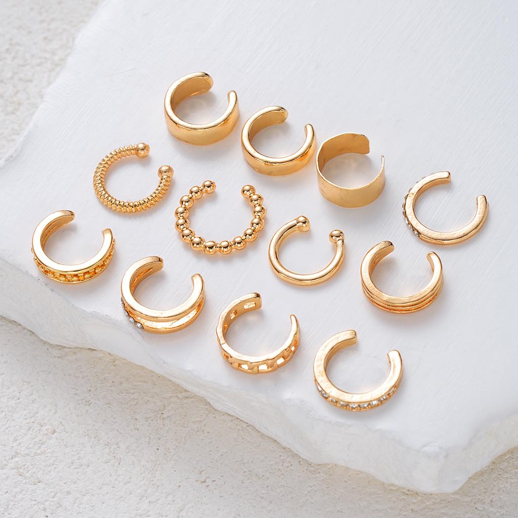12Pcs Gold Color Cuff Earring Set For Women Non Pierced C-Shaped Crystal Twisted Stackable Cartilage Earrings Trendy Jewelry New1
