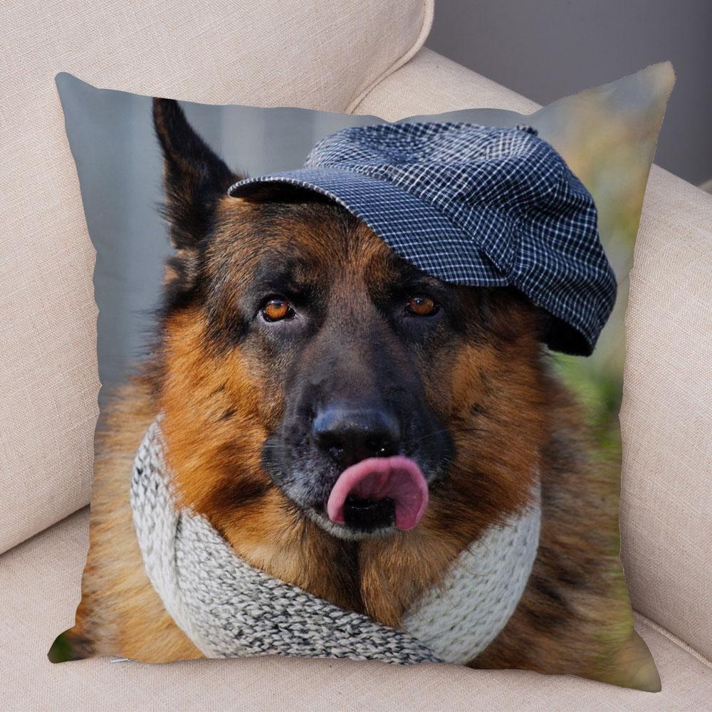 Home Decor German Shepherd Pillow Cover Sofa Cushion Pet Animal Polyester Printed Funda De Almohada