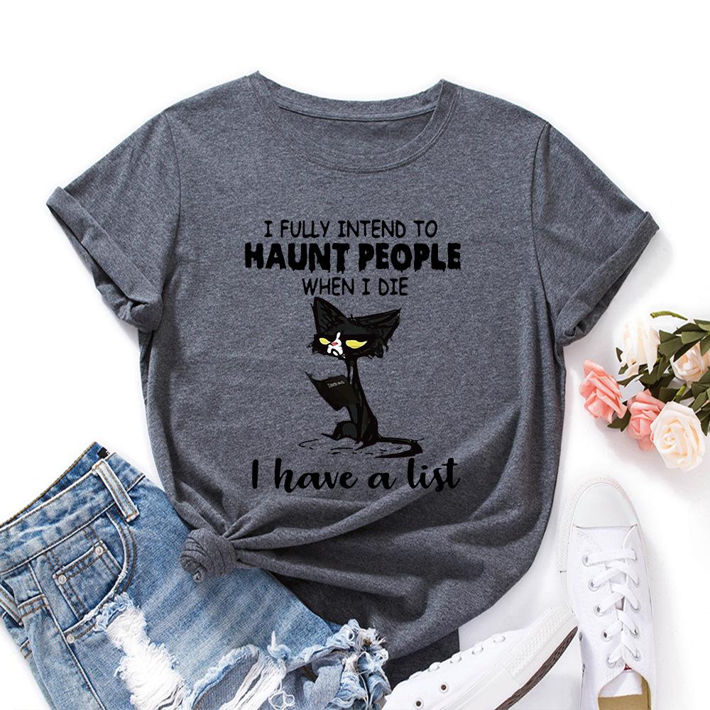 Learning Cats Cotton T-Shirt Short Sleeve Round Neck Women 2d Print Tops
