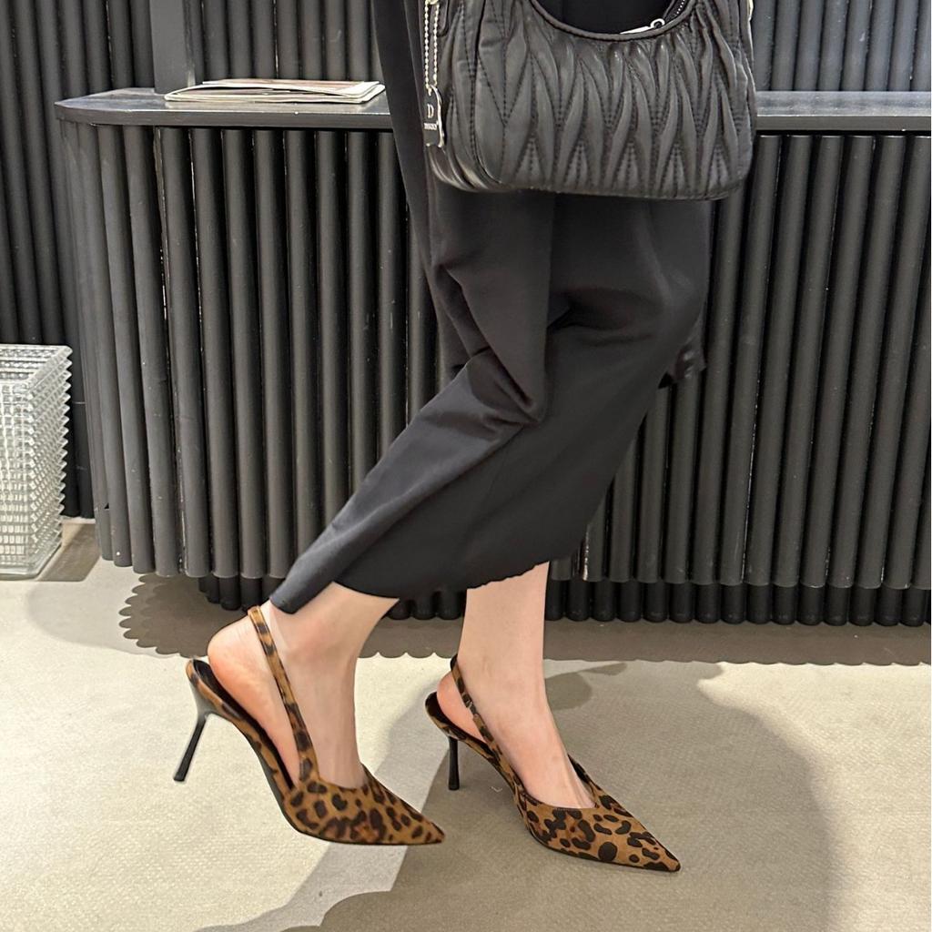 Fashion Leopard Print Women Sandals Pointed Toe Elegant Low-heel Shoes Summer Fashion Slingback Woman Mules Shoes Pumps Dress Shoes