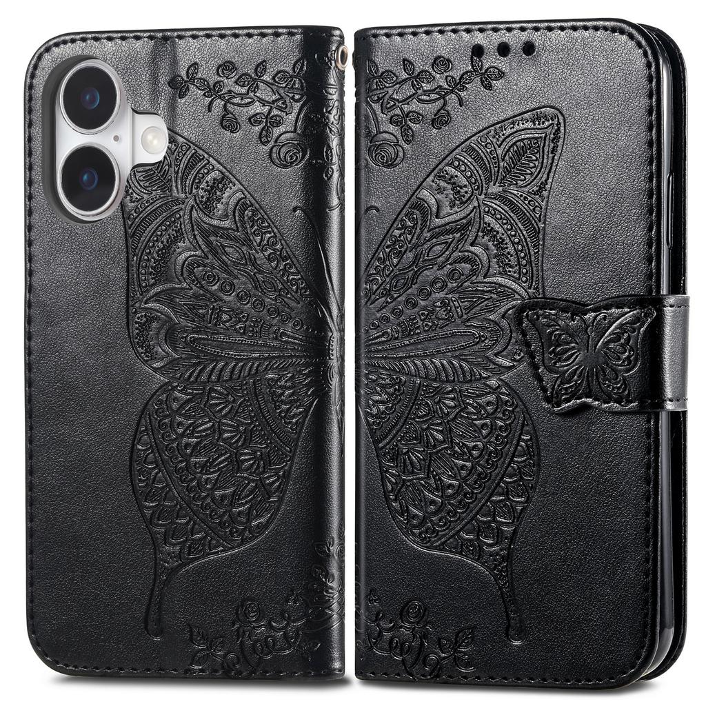 For iPhone 16 Case PU Leather Wallet Phone Cover Butterfly Pattern