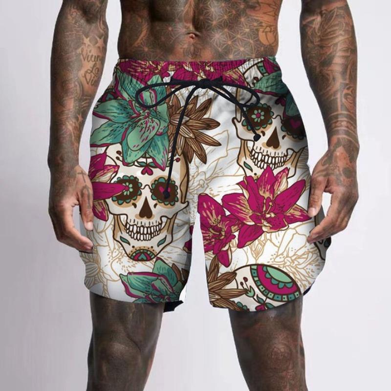 WowClassic Abstracte Retro 3D Geprinte Schedel Hoofd Strandbroek Trendy Heren Zomer Sportshorts Heren 3XL
