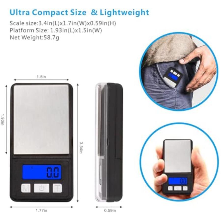 Ultra Mini Scale 1000g x 0.1g Digital Pocket Scale with LCD Display Grams and Oz 6 Units Tare Function Battery Included Compact